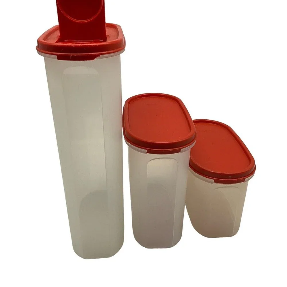 Tupperware Vintage Modular Mate Lot of 3 Containers with Red Lids Collectible